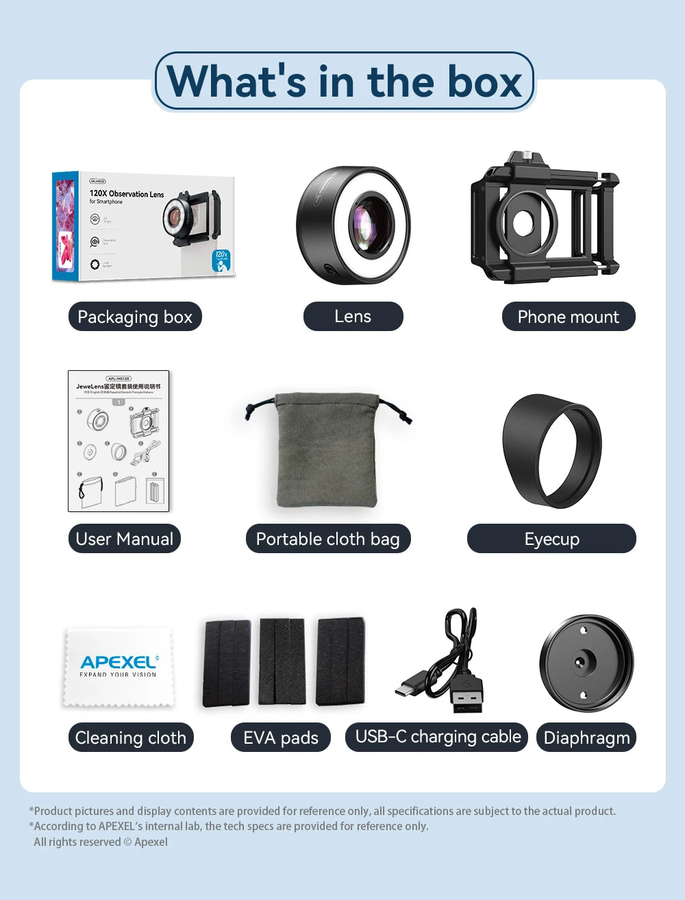 Lente Microscopio 120X APEXEL HD con Luz LED para Smartphones