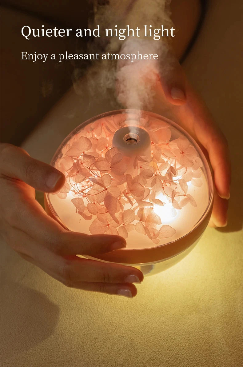 Humidificador de flores eternas, luz de ambiente, cargador de batería Dual USB, Mini difusor de flores artificiales, regalo de Festival creativo para el hogar