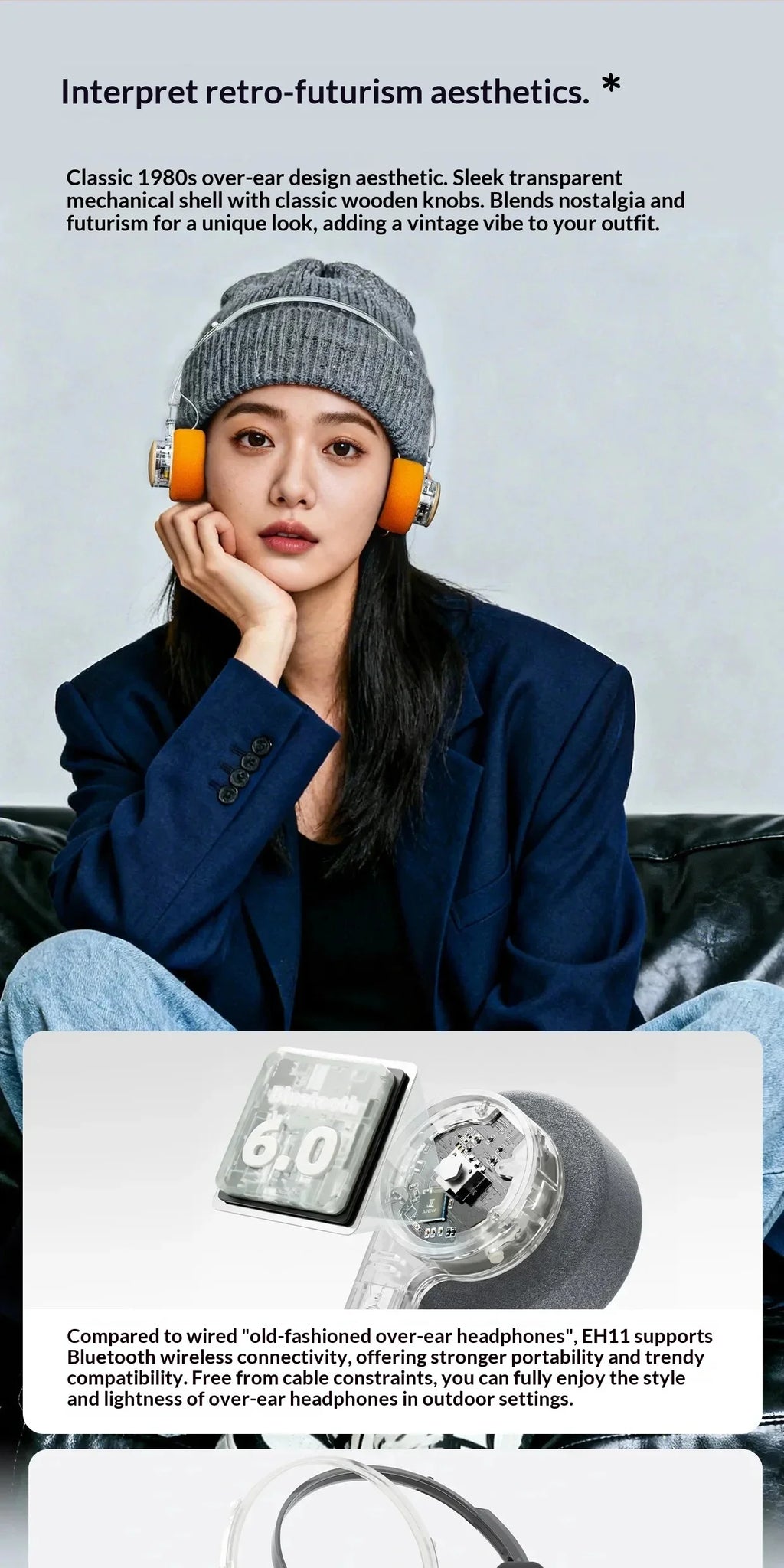 Auriculares Fiio Eh11 Retro Over-Ear Bluetooth con Controlador Dinámico Grande de 40 mm, Carcasa Mecánica, Auriculares con Audio de Alta Resolución Ldac