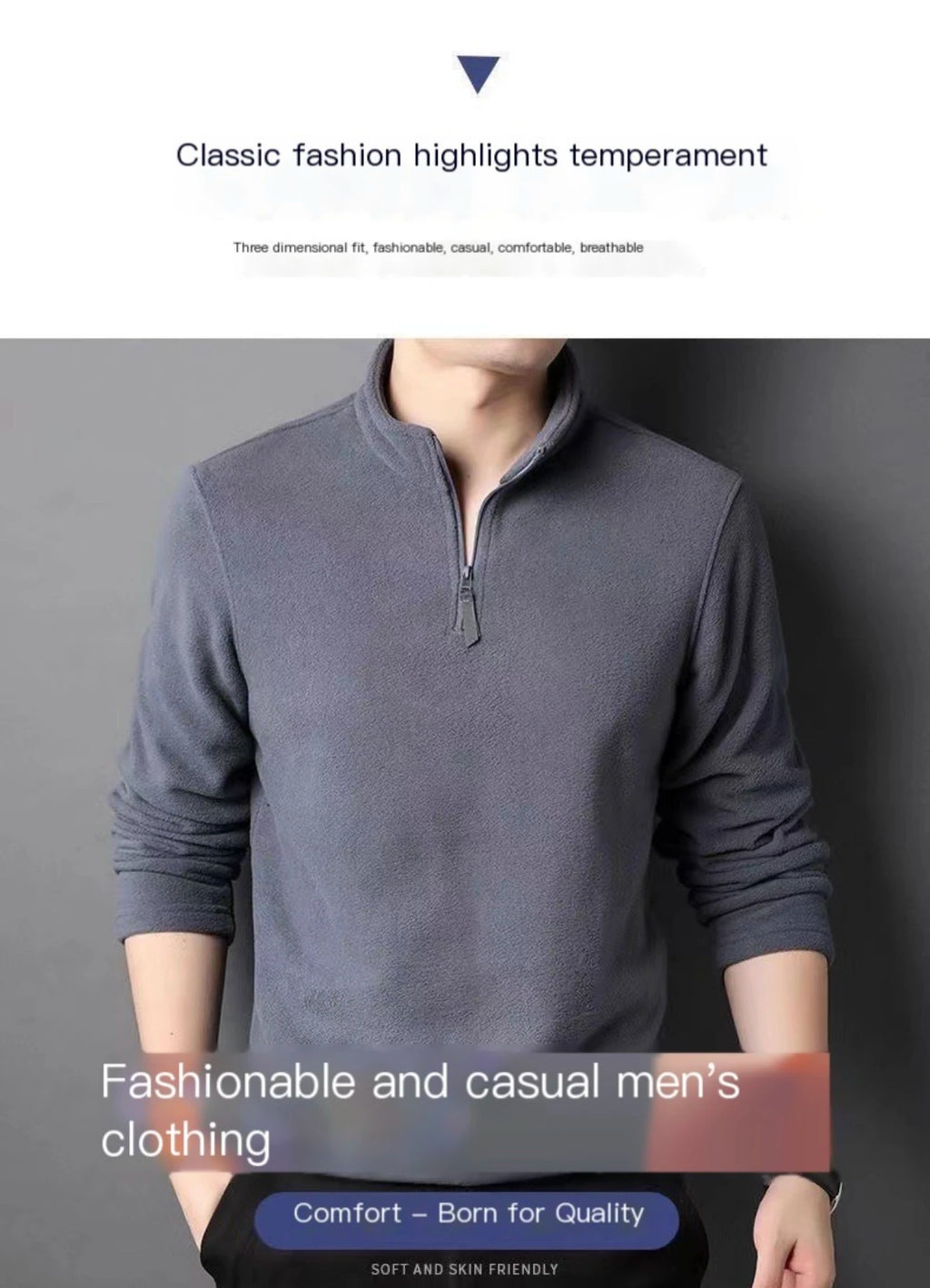 Buzo de Cuello Alto Antipilling para Hombre | Ajustado, Color Sólido