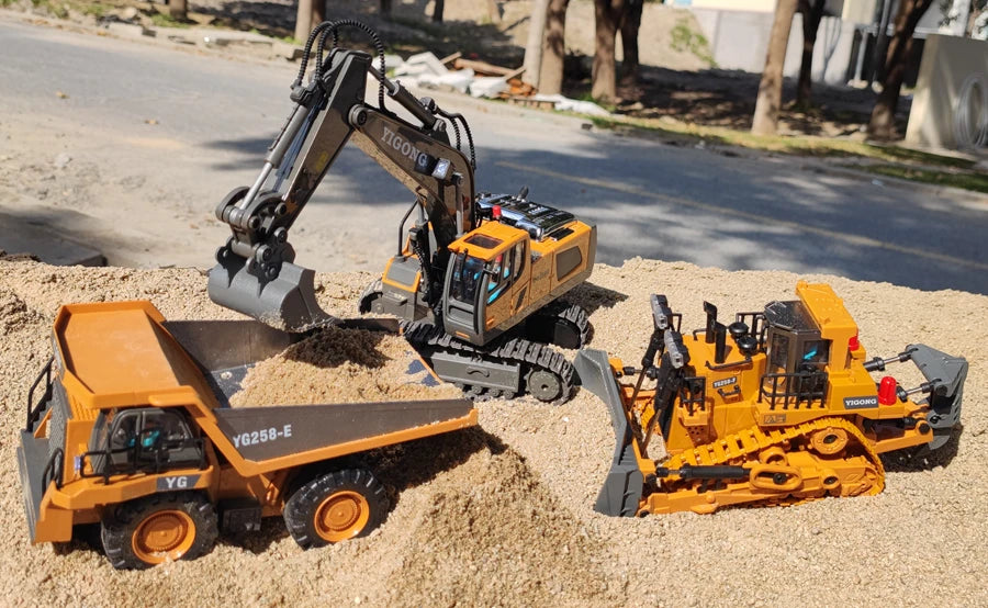 Excavadora, Volquete y Bulldozer RC 4WD con Control Remoto, Vehículos de Construcción