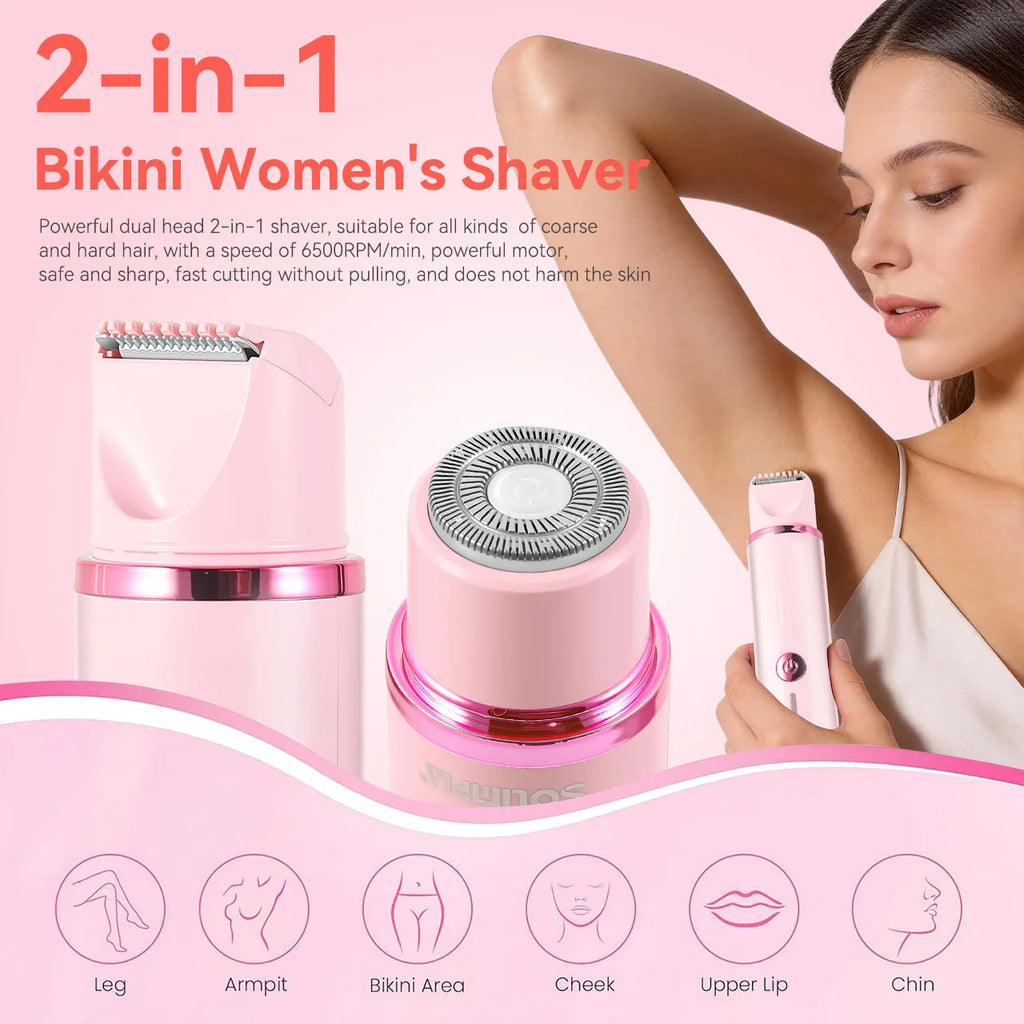 Recortadora de vello para mujer, afeitadora eléctrica de doble cabezal, diseño 2 en 1, depiladora femenina para axilas, brazos, piernas, bikini, ingle, depiladora.
