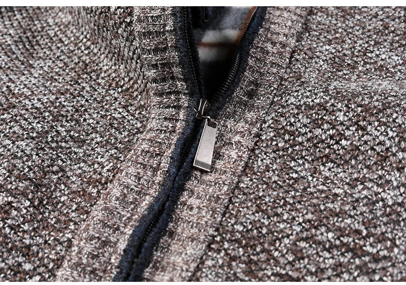 Otoño Invierno cálido cárdigan hombres suéteres de lana chaquetas con cremallera completa Slim Fit marca de lujo suéter tejido abrigo Jersey americano