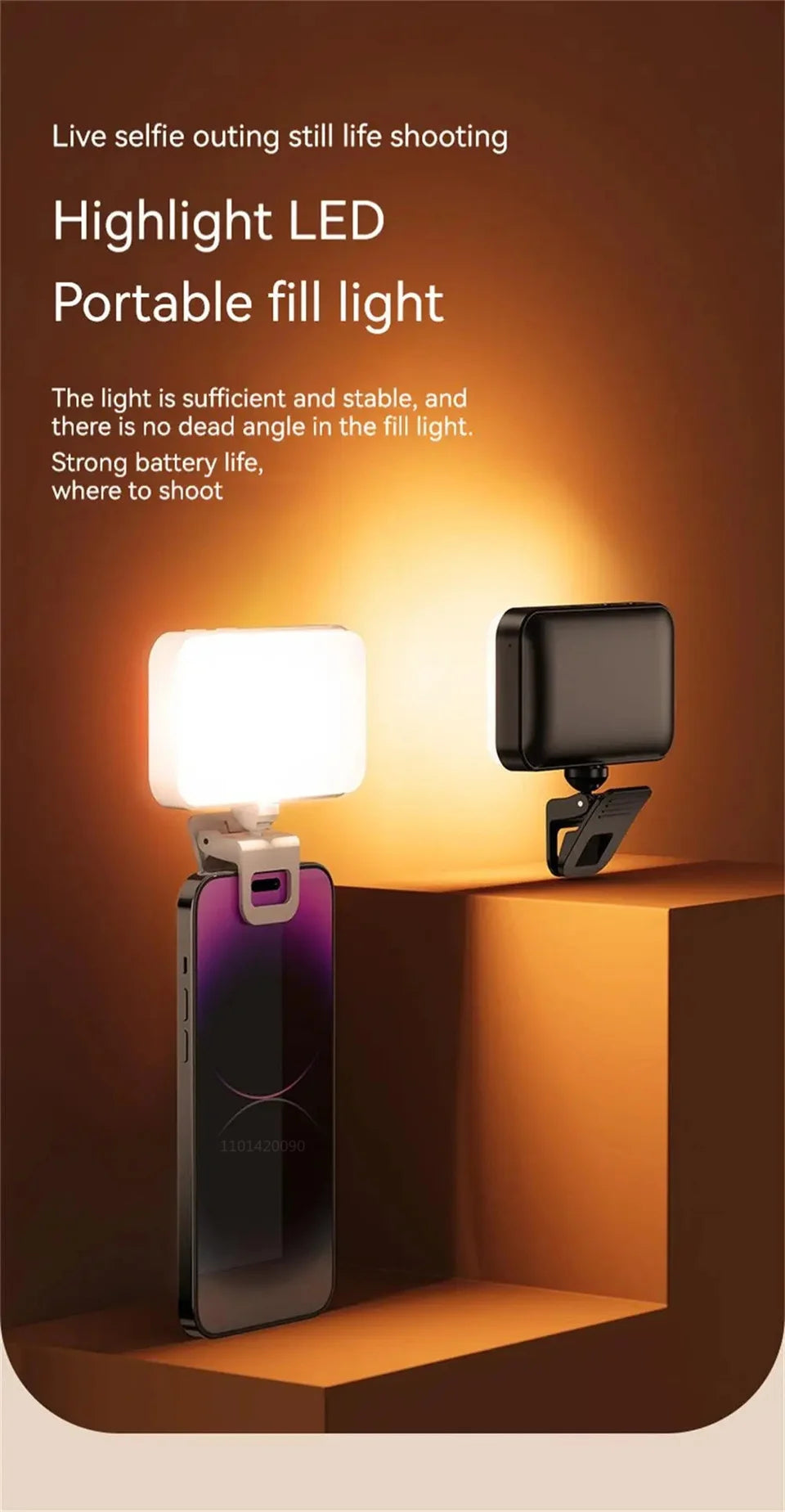 MEUYAG - Luz LED de Bolsillo para Selfies, para iPhone, iPad, Teléfono Móvil, Portátil, Clip con Flash, Anillo de Luz para Video y Fotografía