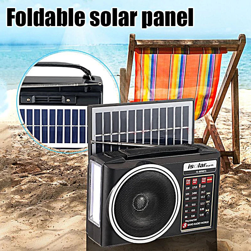 Radio portátil FM/AM/SW solar de emergencia con altavoz Bluetooth