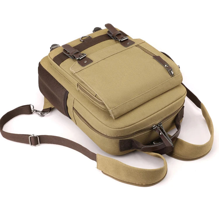 Mochila Retro de Lona, para Senderismo al Aire Libre, Multifuncional, con Múltiples Compartimentos, Bolsa de Pecho, Mochila Lateral