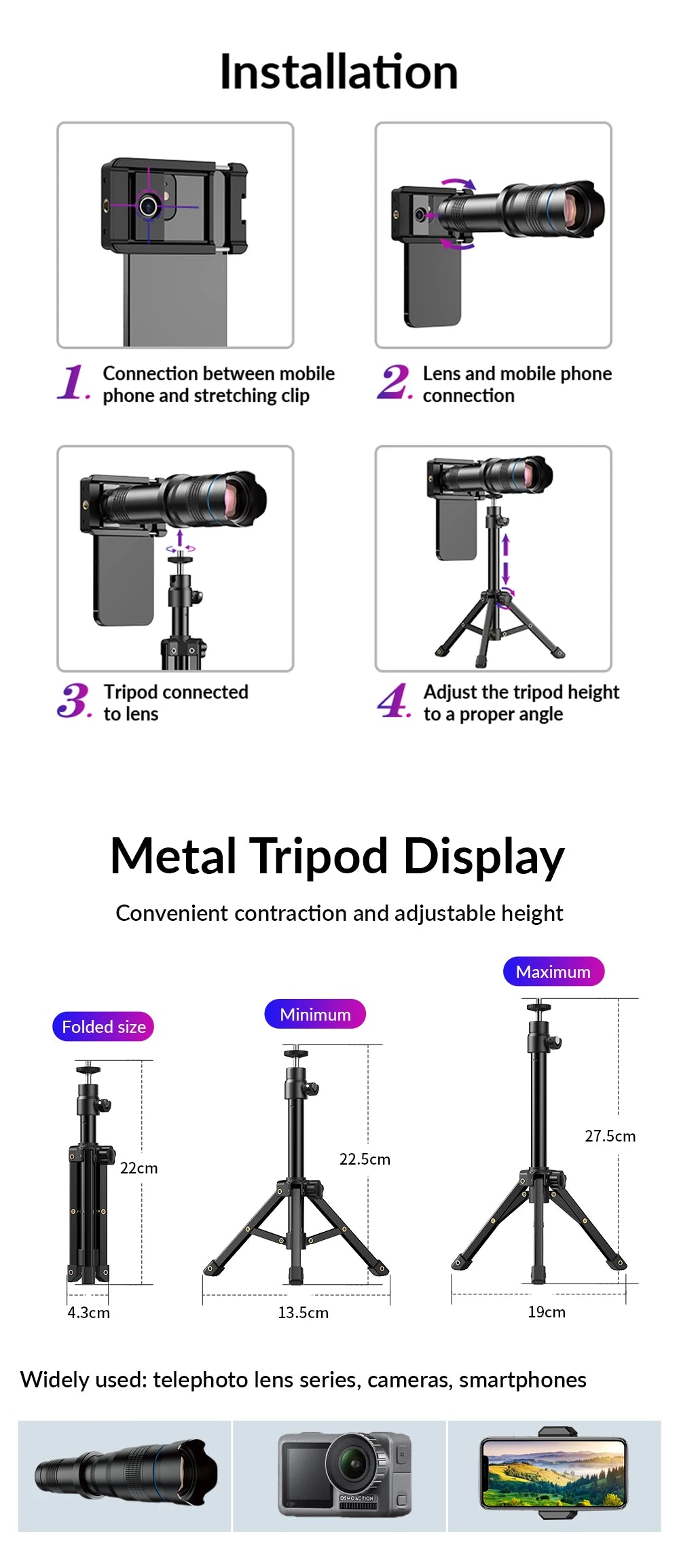 Teleobjetivo Zoom 36X con Trípode de Metal para Celular