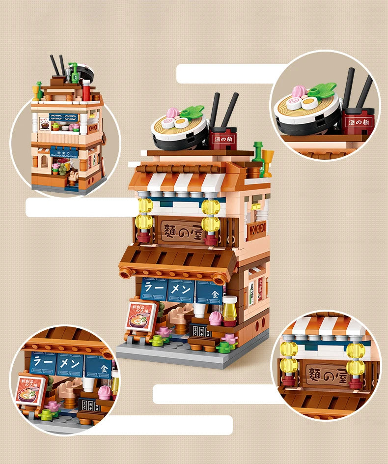 LOZ-serie de calle giratoria, tienda de ramen de estilo japonés, casa de aguas termales, tienda de ropa, tienda matcha, modelo de bloques de construcción, juguetes de regalo