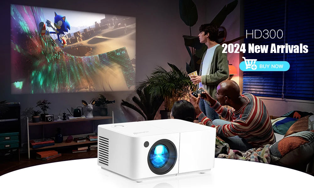 Proyector LED Full HD 1080P 4K HD300 WIFI 450 ANSI Mini Portátil para Cine en Casa, Dormitorio, Multimedia, Proyector Inteligente