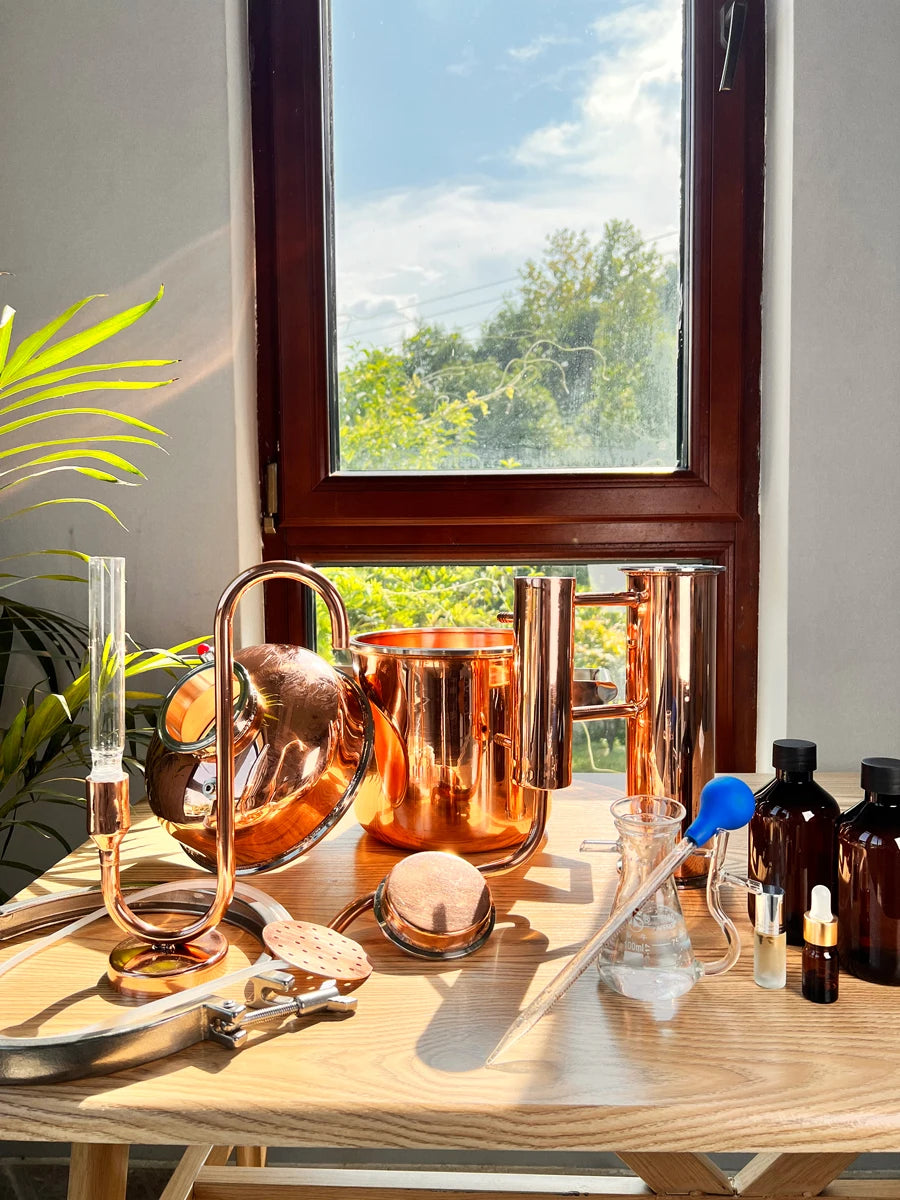 HOOLOO-destilador de cobre de 8L, aceite esencial, hidrosol, destilador Still Home, equipo de cabeza de fuego directo, bricolaje de hierbas, plantas y flores