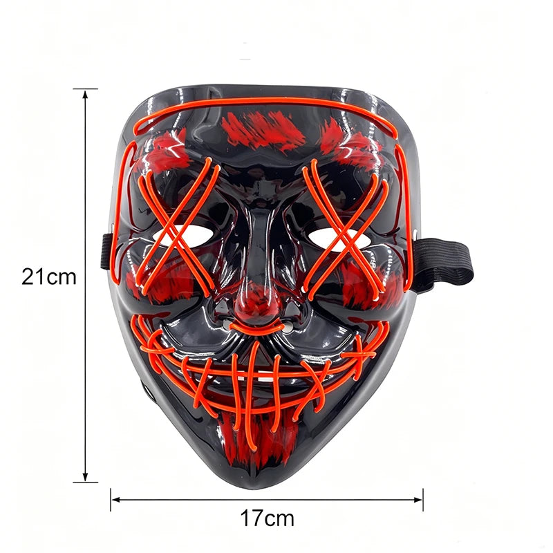 Máscara LED inalámbrica luminosa de neón para fiesta de Halloween, suministros brillantes, máscara de luz Purge para elección, para cosplay de adultos y maquillaje.