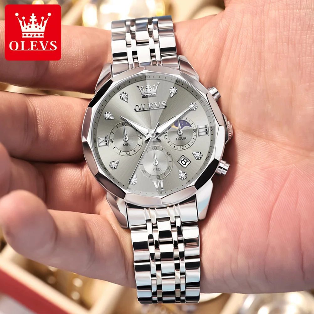 Reloj OLEVS 3670 Cronógrafo para Hombre Fase Lunar Resistente al Agua