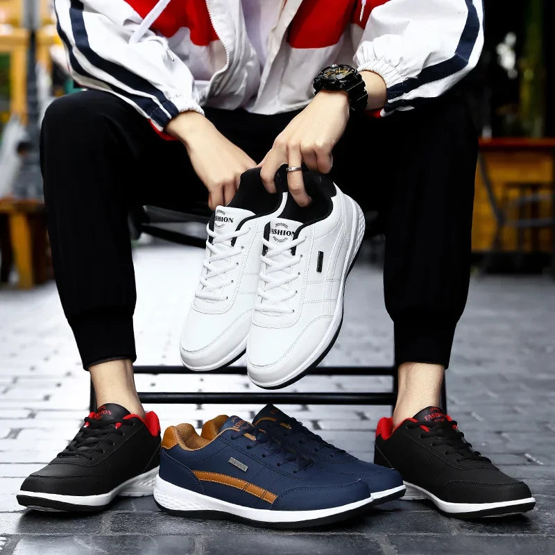 Zapatillas de deporte para hombre, zapatos deportivos informales, zapatos de cuero para caminar al aire libre para hombre, fondo suave para las cuatro estaciones