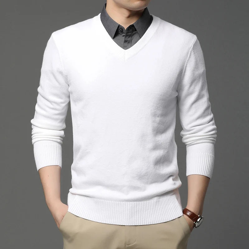 Suéter de Punto con Cuello en V para Hombre – Otoño Invierno