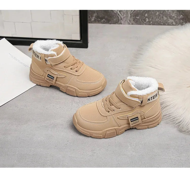2025 nuevas botas de invierno para niños, además de Cachemira, botas de nieve gruesas y cálidas, botas antideslizantes de moda para niñas, zapatos para estudiantes al aire libre
