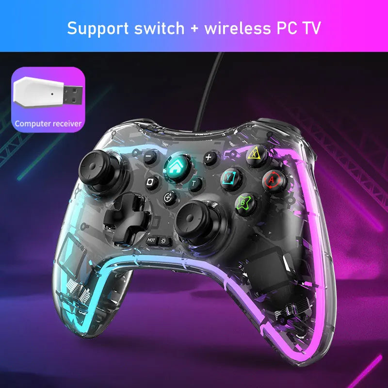 Controlador de juegos inalámbrico, controlador de juegos Bluetooth ergonómico con efecto de luz RGB para Switch, PS3, PS4, iPhone, teléfono Android, PC