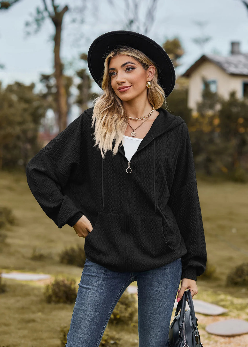 Sudadera con cremallera para mujer, abrigo informal de manga larga, ropa de calle de Color liso, holgado, Harajuku, otoño e invierno, 2024