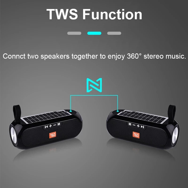 Radio Solar FM para exteriores, altavoz inalámbrico portátil con Bluetooth, caja de sonido de música, Subwoofer, bajo, Aux, PC, TV, ordenador, TV, estéreo Hifi, Mp3