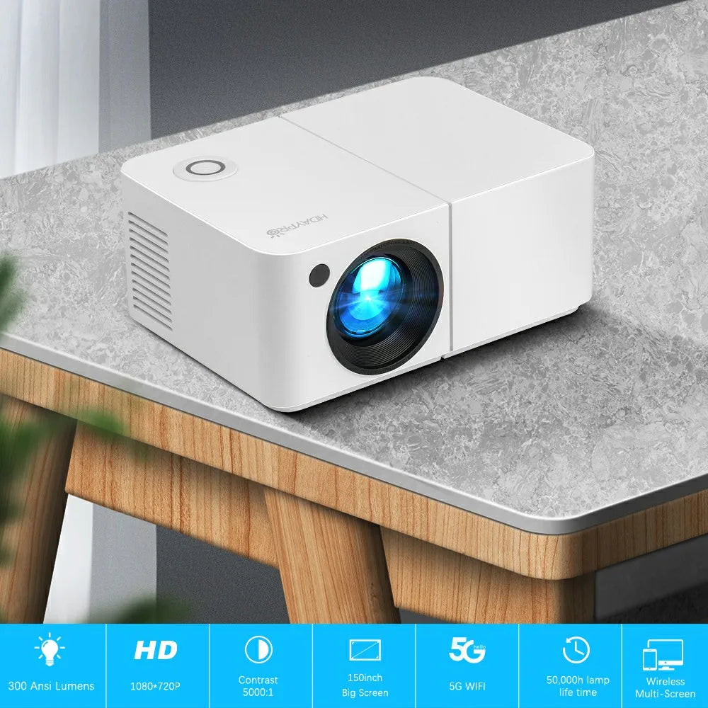 Proyector LED Full HD 1080P 4K HD300 WIFI 450 ANSI Mini Portátil para Cine en Casa, Dormitorio, Multimedia, Proyector Inteligente