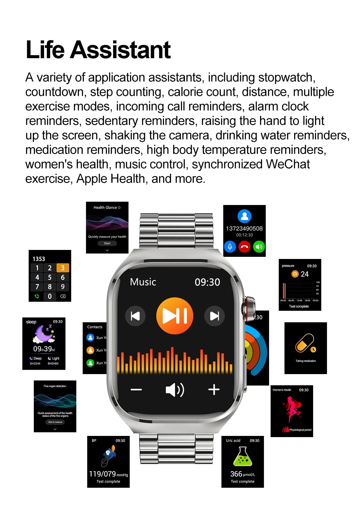 2025New Micro examen físico reloj inteligente para hombres ácido úrico grasa corporal cinco órganos salud relojes Bluetooth llamada SmartBracelet