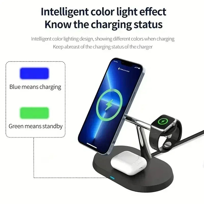 Estación de Carga Inalámbrica Magnética 3 en 1 para iPhone 17 16 15 14 Pro Max, Apple Watch 9 8, Airpods Pro, Base de Carga Macsafe
