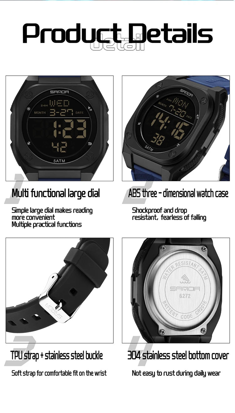 Reloj Digital SANDA 6272 para Estudiantes, Luminoso y Resistente al Agua