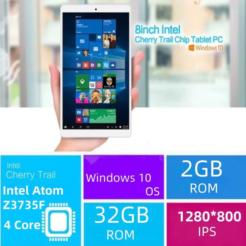 Gran oferta de tabletas Windows 10 de 8 pulgadas, resolución de 1280x800, Intel Atom Z3735F, Quad Core, 2GB de RAM, 32GB de ROM, 4000mAh, 32 bits