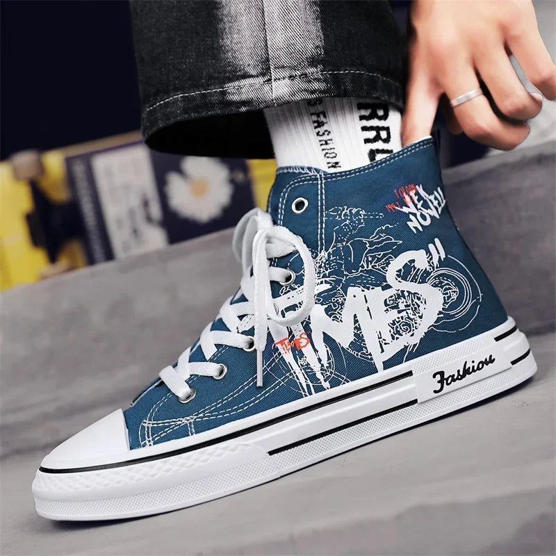 Zapatos de hombre, zapatos de lona vulcanizados, zapatillas altas, zapatos de plataforma informales transpirables, zapatillas deportivas para hombre, Tenis masculinos, zapatillas gruesas