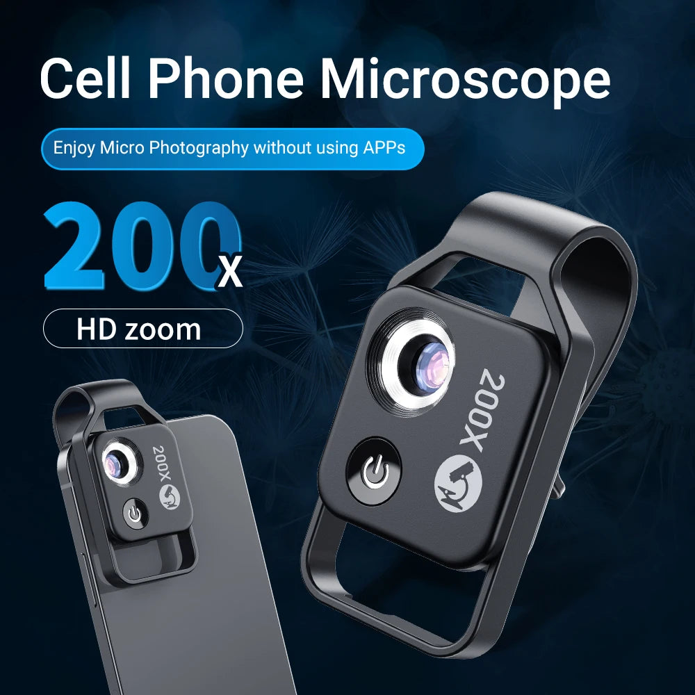 Lente Microscopio Digital 200X APEXEL para Smartphone con LED