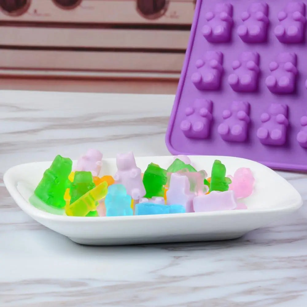 Moldes de goma de silicona para dulces de oso, moldes de goma de chocolate de tamaño mini con 2 goteros, silicona antiadherente de calidad alimentaria, paquete de 4 para hornear
