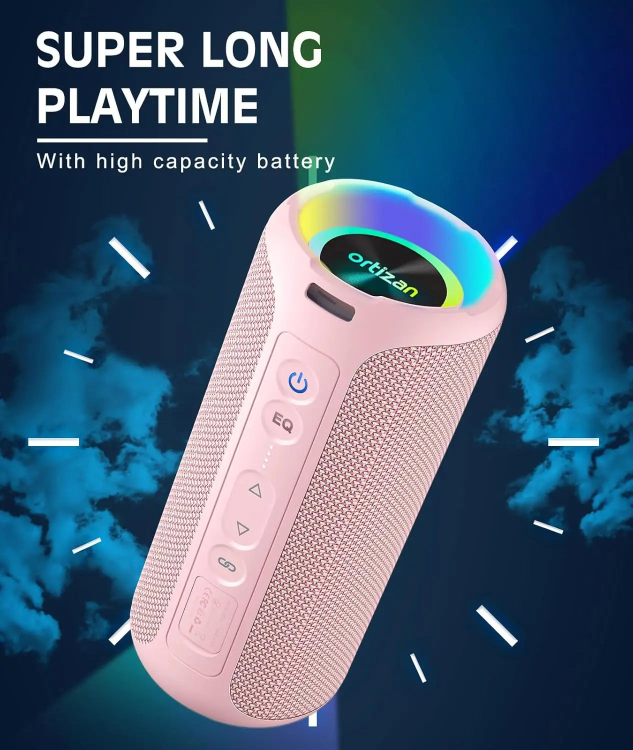 Ortizan X8 Pro, Altavoz Bluetooth portátil impermeable, Luces RGB, Calidad de sonido premium