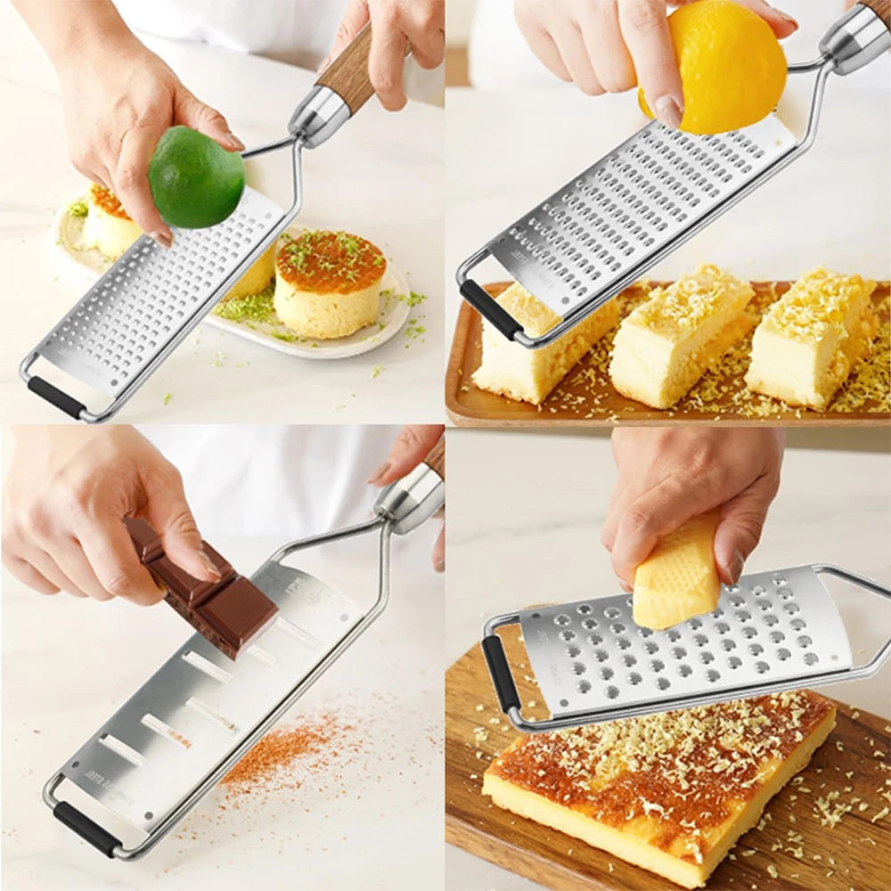 LMETJMA rallador de queso con mango de limón de madera Natural rallador Zester de acero inoxidable herramienta Zester de cítricos de cocina para jengibre JT259