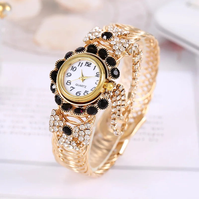 Reloj de Cuarzo de Lujo con Brazalete Dorado Mujer