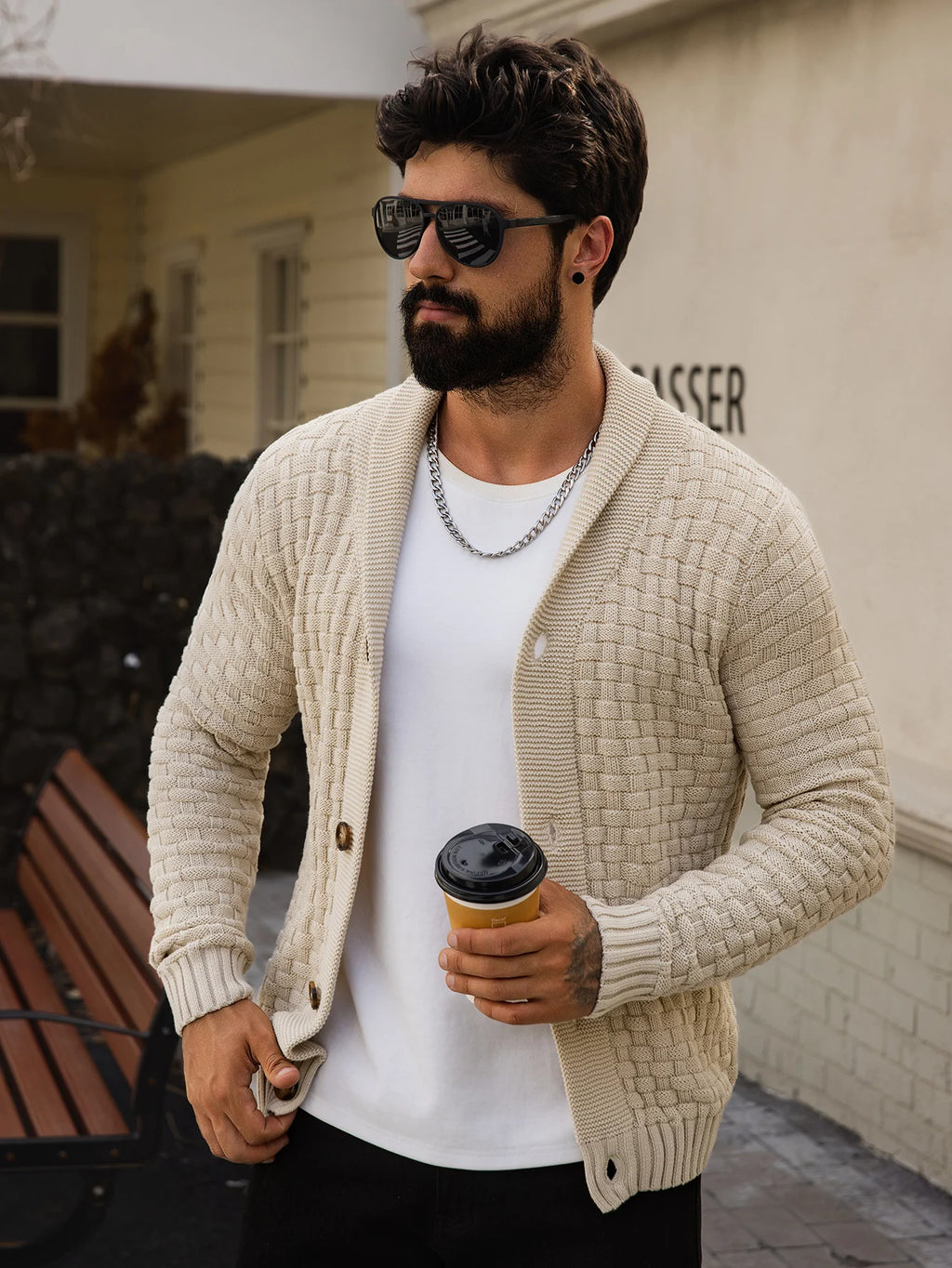 Cárdigan de otoño e invierno para hombre, suéteres cálidos de punto con frente abierto, jersey de manga larga con cuello en V en color sólido para hombre