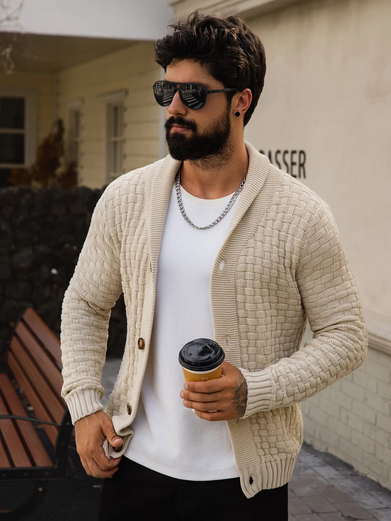 Cárdigan de otoño e invierno para hombre, suéteres cálidos de punto con frente abierto, jersey de manga larga con cuello en V en color sólido para hombre