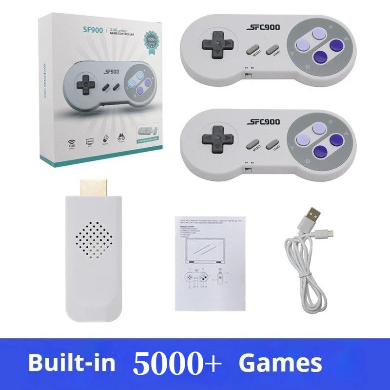 Consola de Videojuegos Retro SF900, Consola de Videojuegos Inalámbrica con Dos Controles, Salida HD, 5000 Juegos Clásicos