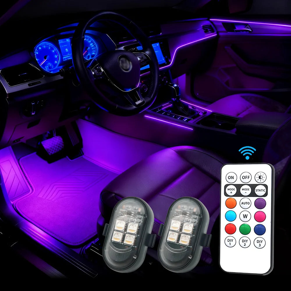 Kit de luz LED recargable para coche, luz LED que cambia de Color RGB con Control remoto, lámpara de ambiente decorativa para motocicleta y coche
