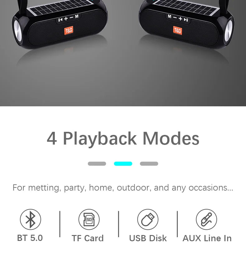 Radio Solar FM para exteriores, altavoz inalámbrico portátil con Bluetooth, caja de sonido de música, Subwoofer, bajo, Aux, PC, TV, ordenador, TV, estéreo Hifi, Mp3
