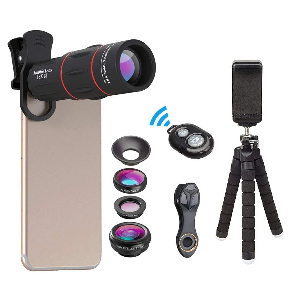 Kit de Lentes APEXEL 5 en 1 con Telescopio 18x para Smartphones
