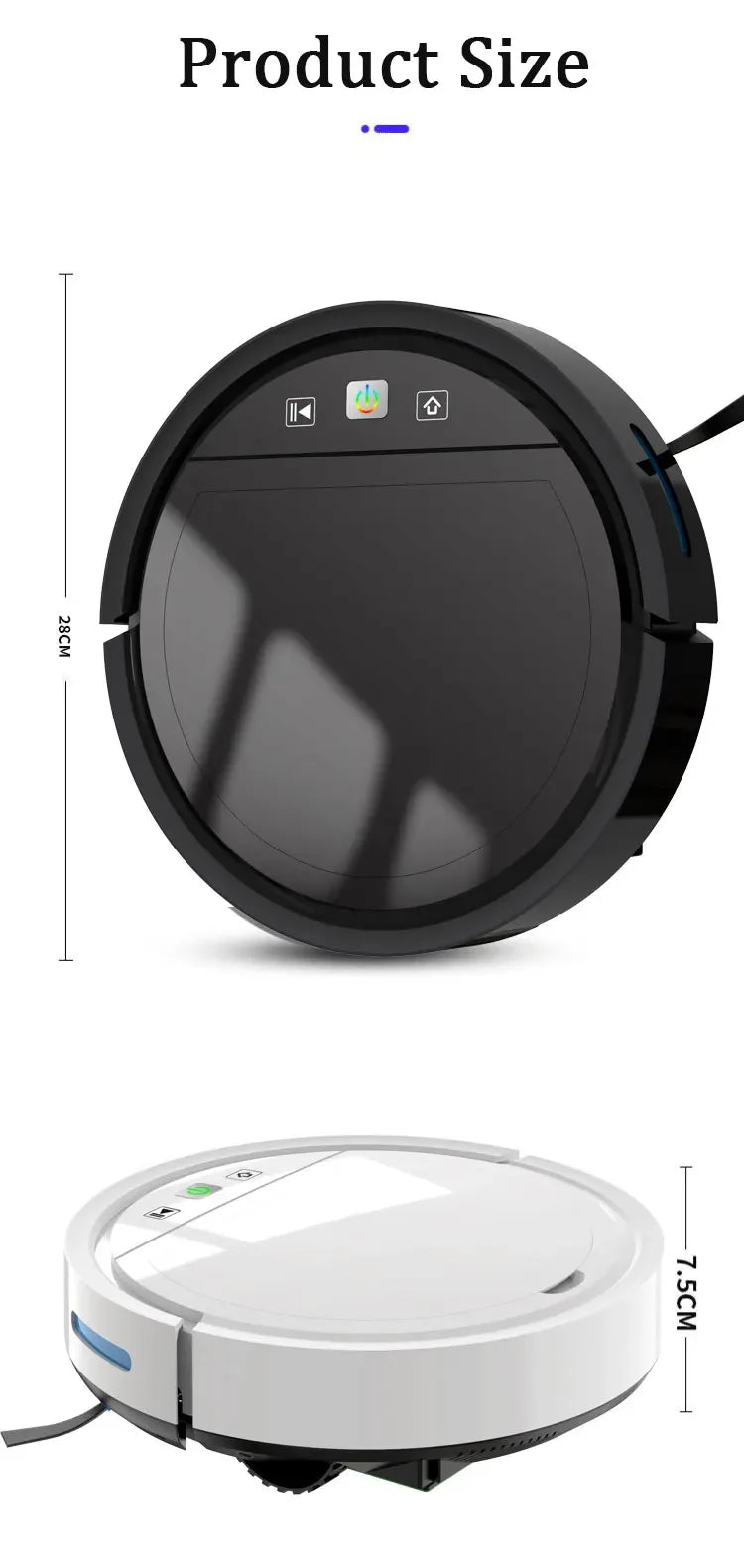 Robot Aspirador Inteligente con Control Remoto, Recarga Automática, Limpieza de Suelos