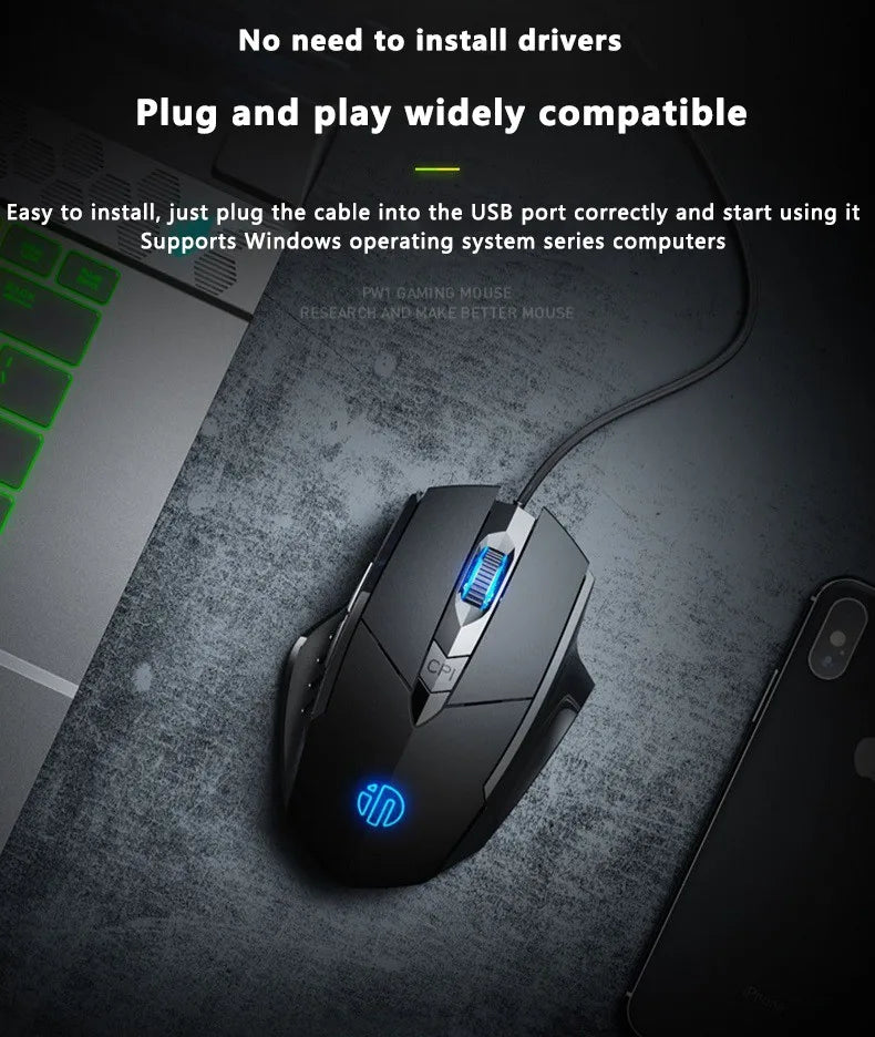 Ratón con cable Inphic W1, ratón para juegos Esports, ratón de oficina silencioso, tres teclas y seis teclas son opcionales