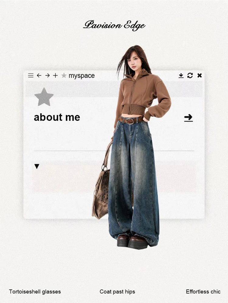 Pantalones Vaqueros Holgados Retro para Mujer, Corte Recto con Forro de Felpa