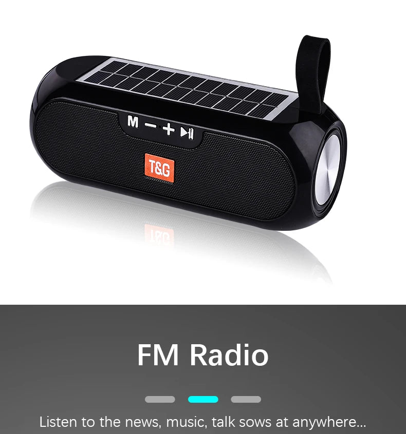 Radio Solar FM para exteriores, altavoz inalámbrico portátil con Bluetooth, caja de sonido de música, Subwoofer, bajo, Aux, PC, TV, ordenador, TV, estéreo Hifi, Mp3