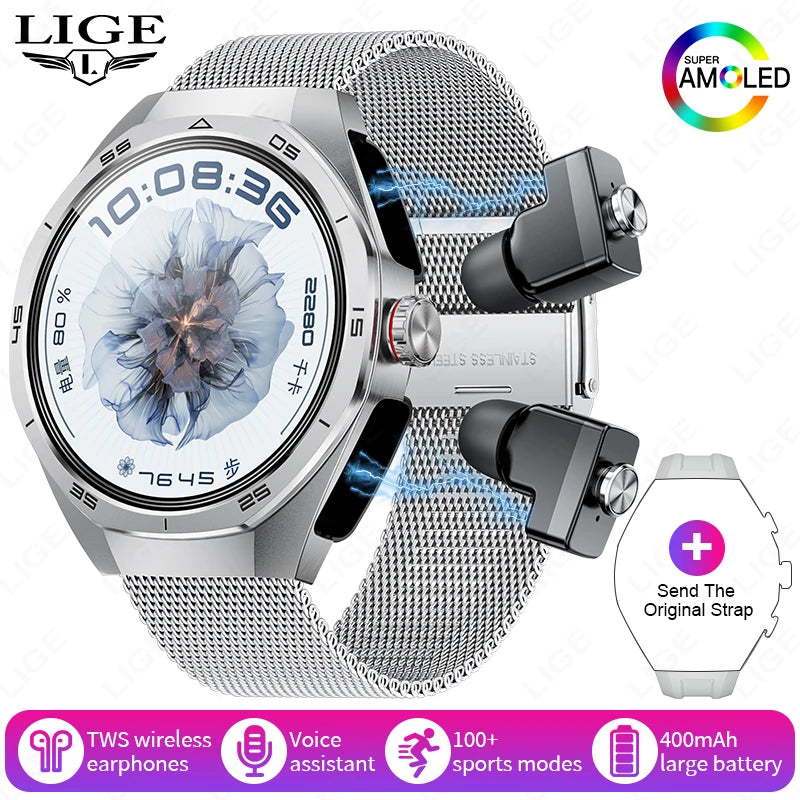 Reloj inteligente LIGE 2 en 1 con auriculares Bluetooth y NFC