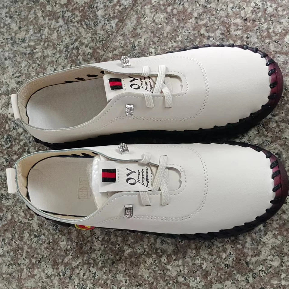 Zapatillas de deporte para Mujer, mocasines con cordones de cuero, planos, informales, cómodos, para mamá, para Mujer