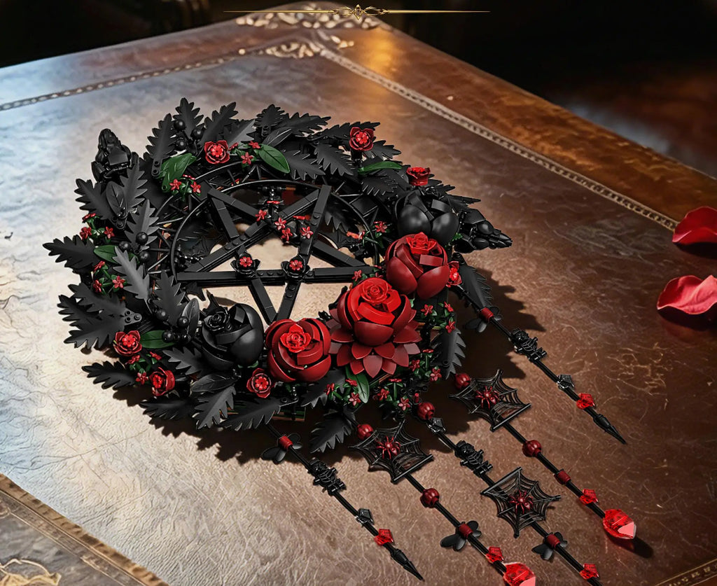 Set de Bloques de Construcción de Violín con Corona de Rosas y Cruz de la Serie Noche Gótica, Modelo MOC, Juguete de Ensamblaje, Adorno de Escritorio, Regalo de Cumpleaños