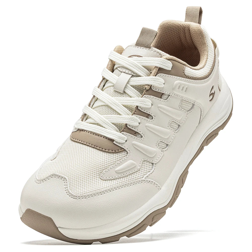 HOBIBEAR Zapatos para caminar unisex con punta ancha, zapatillas deportivas con cordones, para viajes al aire libre, de cuero artificial y malla, para correr