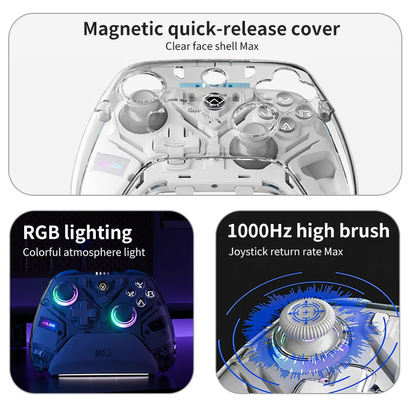 Aolion K10 para Switch 2 controlador de juegos con base de carga RGB inalámbrico Gamepad Hall Joystick gatillo para NS Switch/PC/teléfono