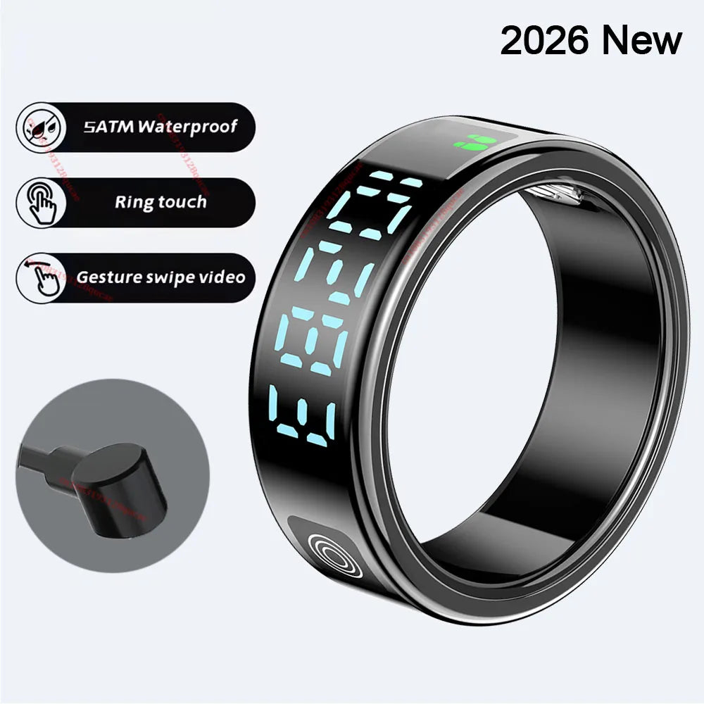 Nuevo Anillo Inteligente 2026 con Pantalla, Gestos, Video, Resistencia al Agua 5ATM, Cámara Remota, Monitoreo de Presión Arterial para Hombres y Mujeres