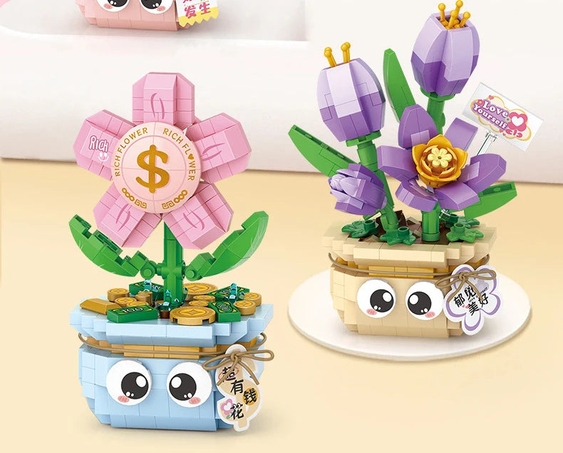 Bloques de Construcción LOZ Serie Plantas, Rosas y Girasoles en Maceta, Modelo MOC DIY, Flor Artificial, Decoración de Escritorio, Regalo Coleccionable para Adultos